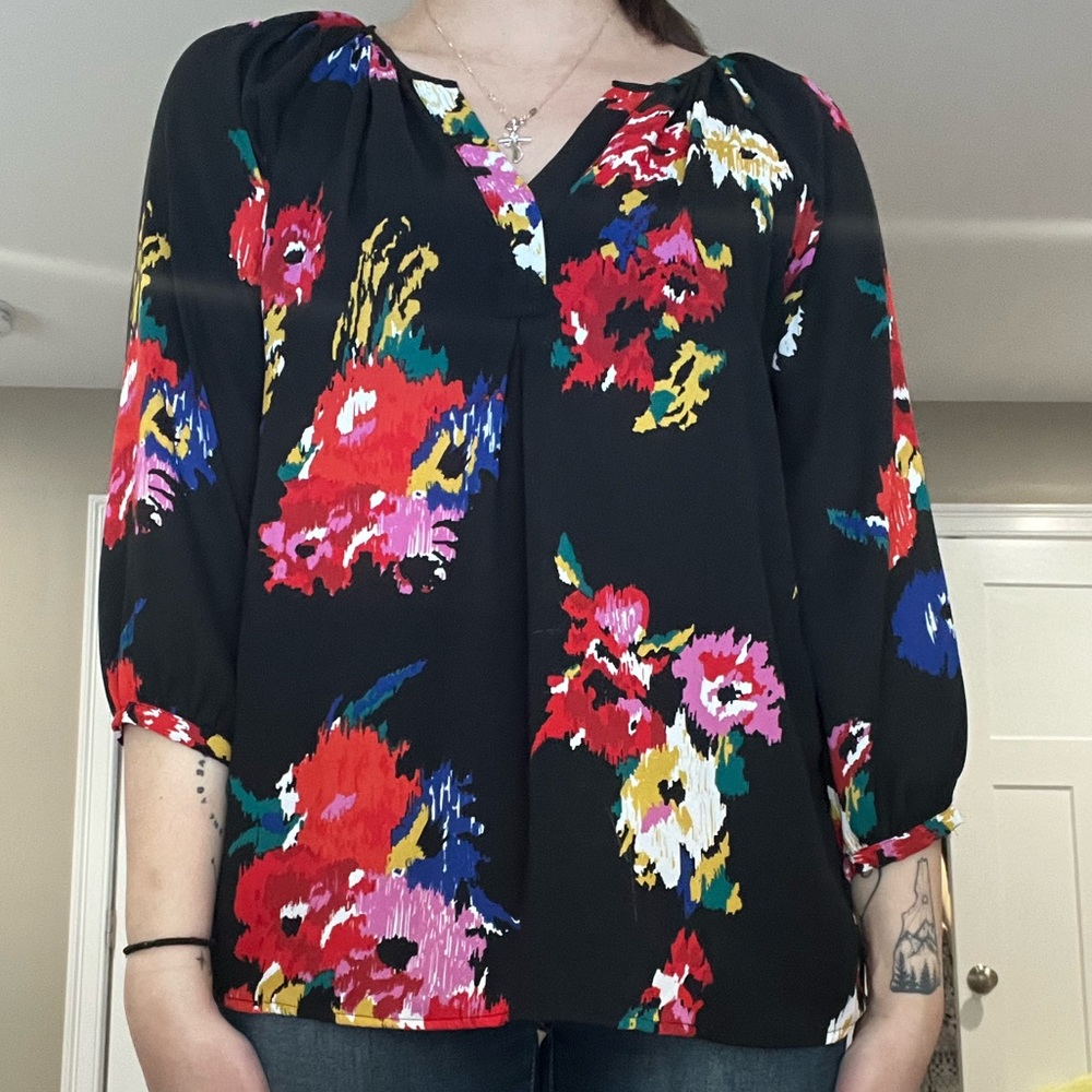 Violet + Claire black and floral blouse